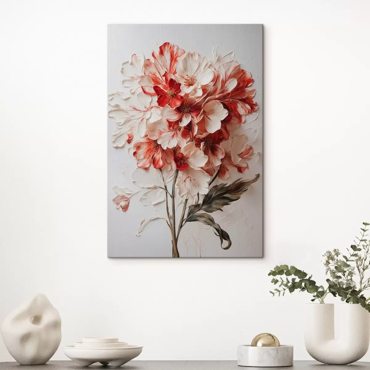 Wandbilder Rote und weiße Blumen im Stil der Ölmalerei s44090