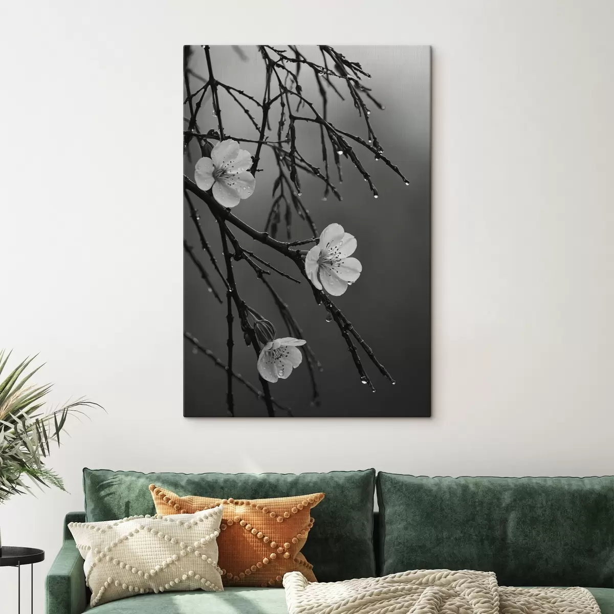 Wandbilder Blumen auf den Zweigen nach dem Regen s44098