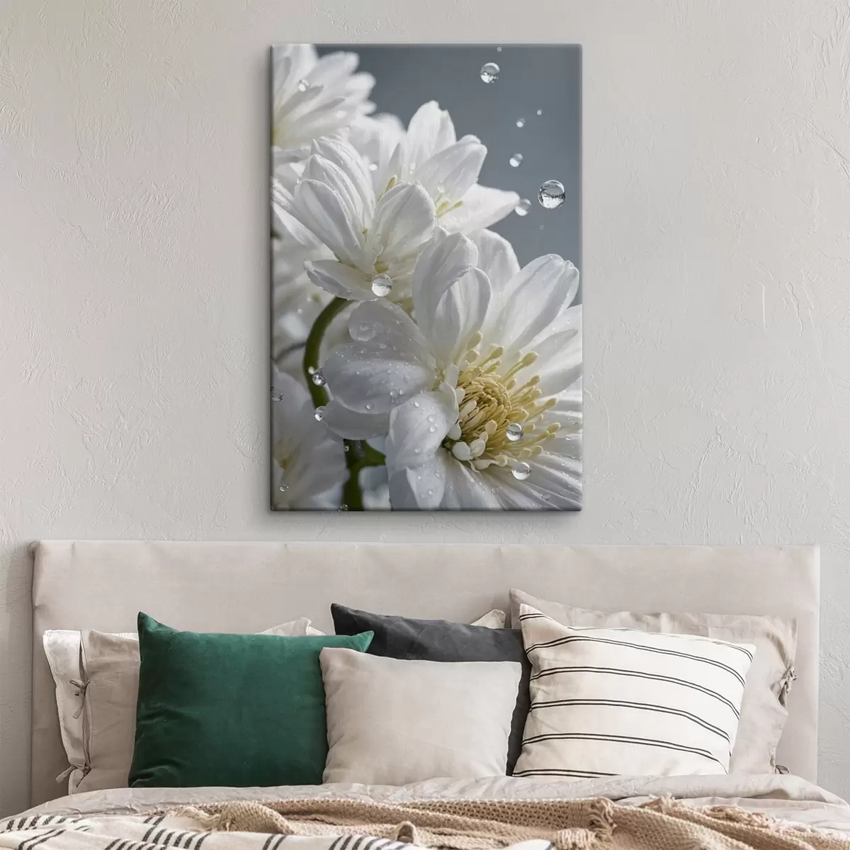 Wandbilder Weiße Blumen mit Tau s44100