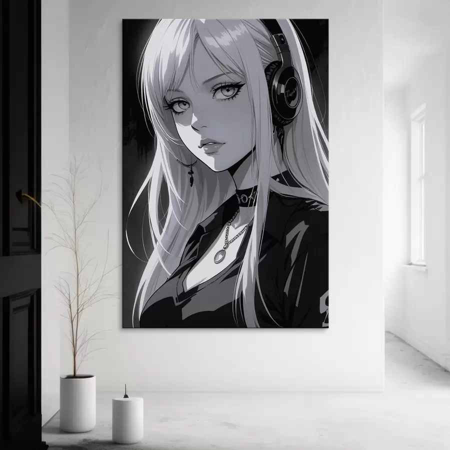 Wandbilder Poster mit Mädchen mit Kopfhörern s44102