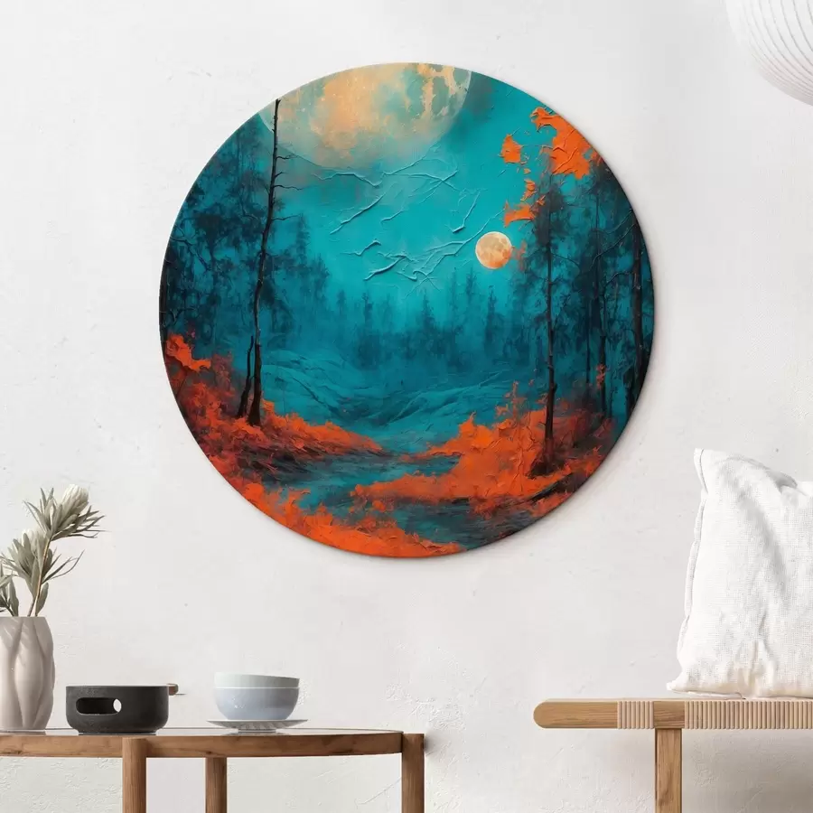 Wandbilder Schwarzer Wald in schwarzem Mond in Ölgemälde Stil r44063