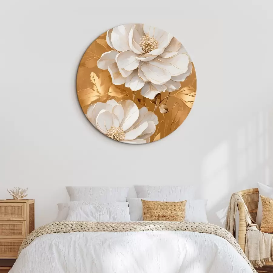 Wandbilder Weiße Blumen auf gelbem Hintergrund r44067