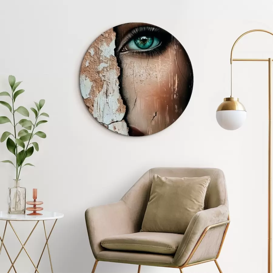 Wandbilder Das Gesicht eines Mädchens hinter einer alten Mauer r44069