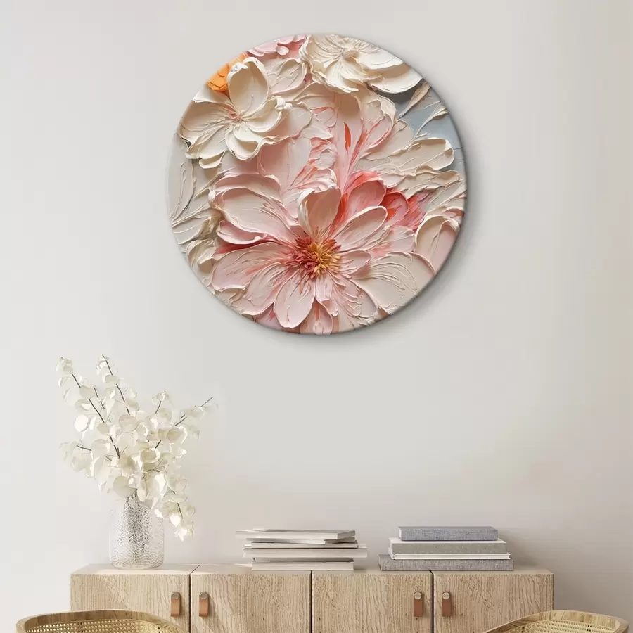 Wandbilder Weiße und rosa Blumen auf blauem Hintergrund in Ölmalerei Stil r44074