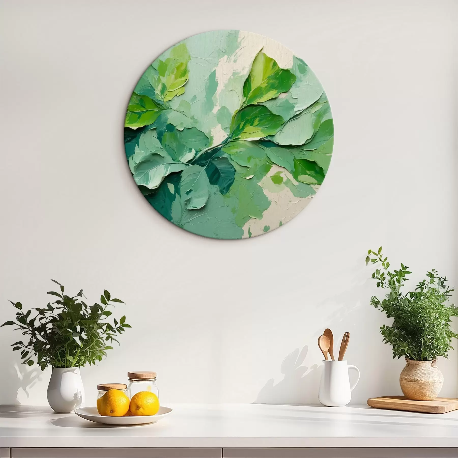 Wandbilder Zweig mit grünen Blättern im Stil der Ölmalerei r44075