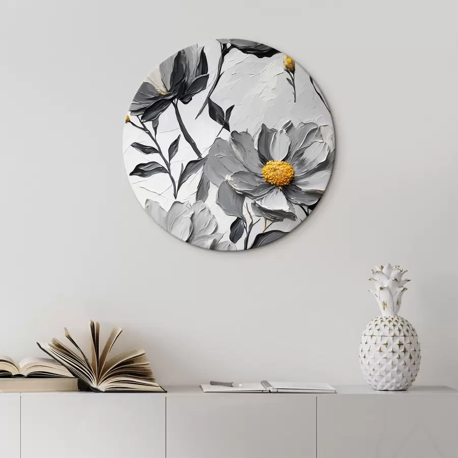 Wandbilder Graue Blumen auf grauem Hintergrund im Stil der Ölmalerei r44080