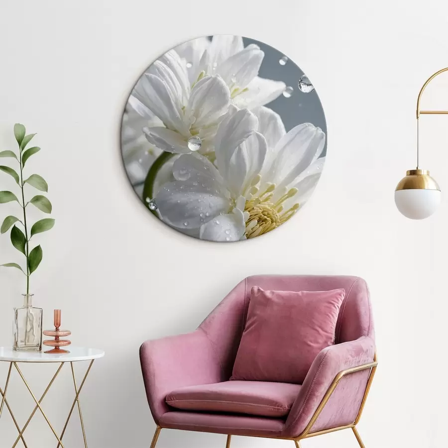 Wandbilder Weiße Blumen mit Tau r44100