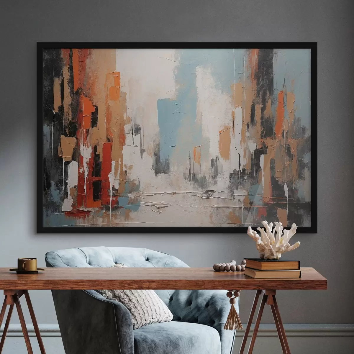 Poster Abstrakte Stadt im Stil der Ölmalerei f44061