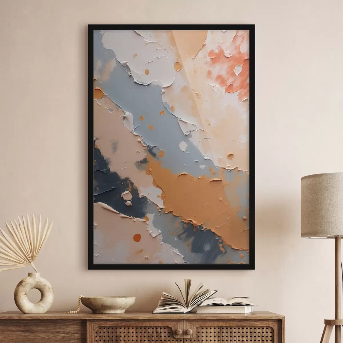 Poster Abstrakte Malerei in den Farben Weiß, Gelb und Blau f44064