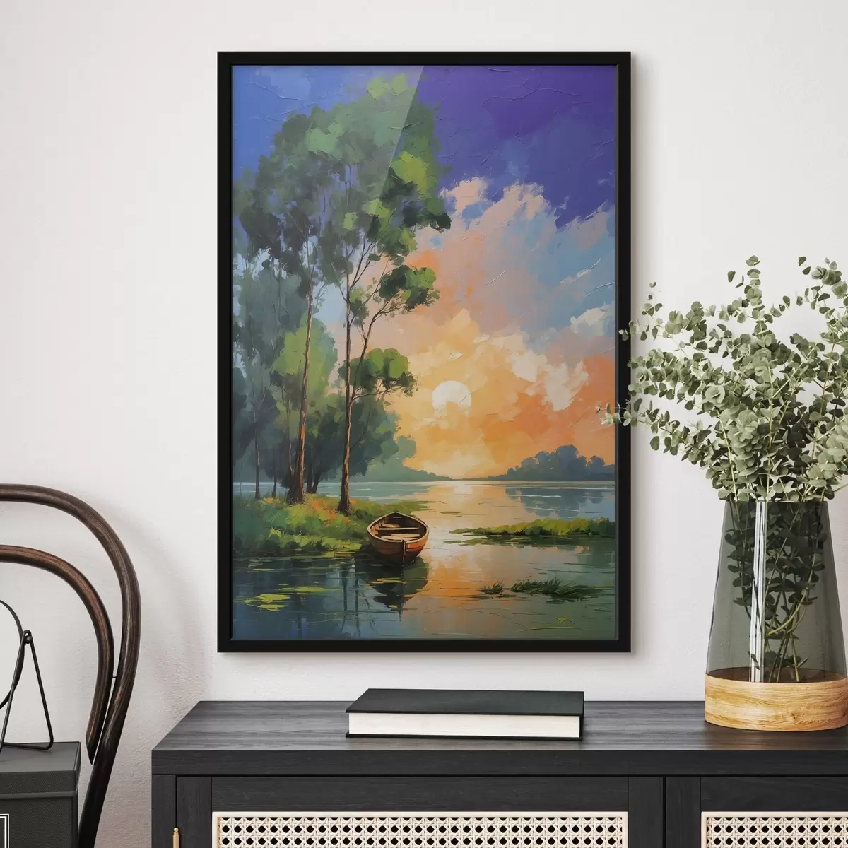 Poster Boot in der Nähe einer Insel in Acrylmalerei Stil f44065