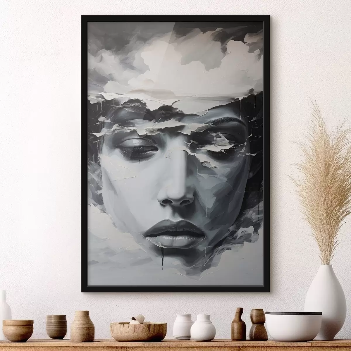 Poster Abstraktes weibliches Gesicht im Stil der Acrylmalerei f44070