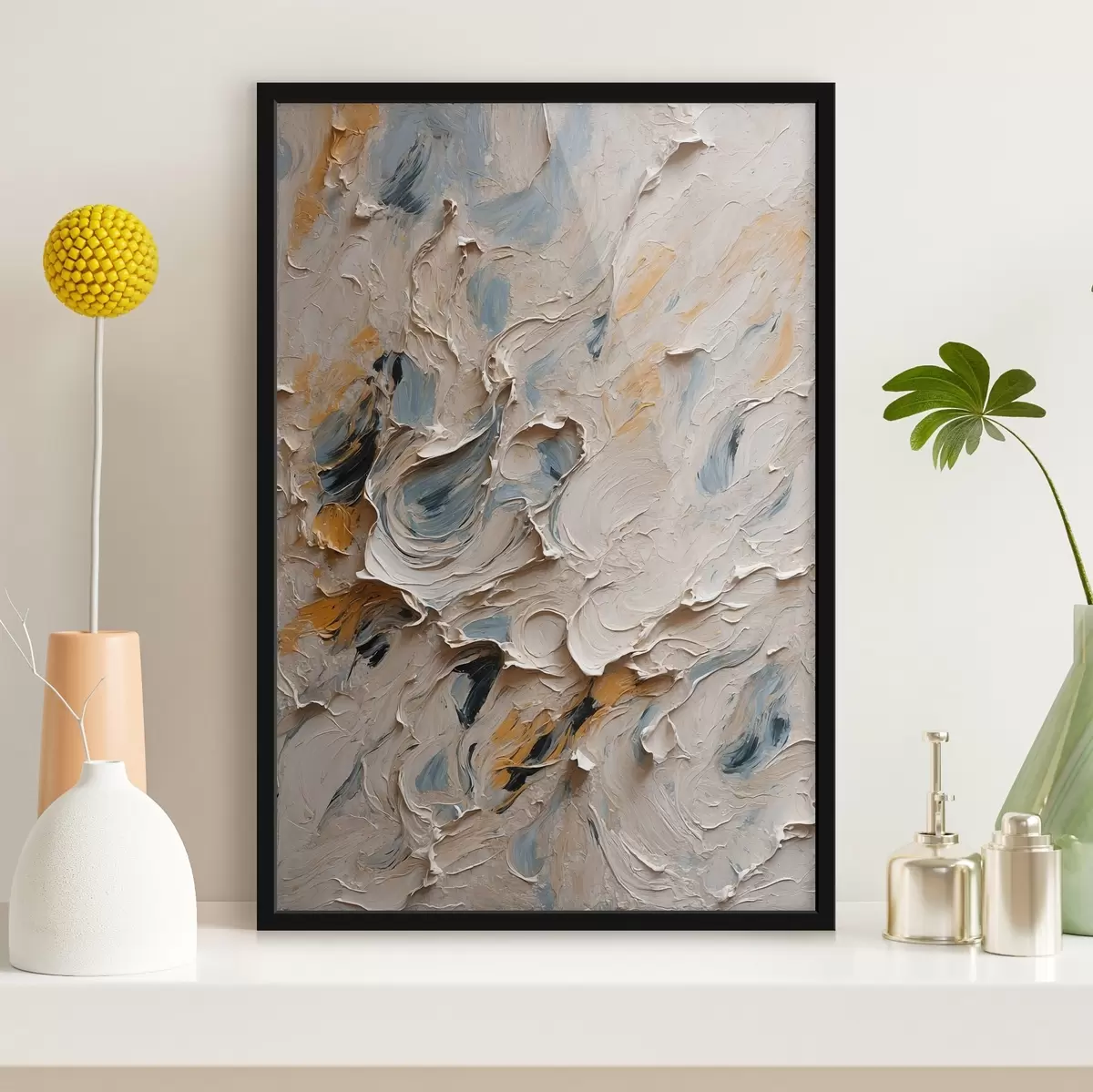 Poster Abstraktes Ölgemälde in weißen und blauen Farben f44078