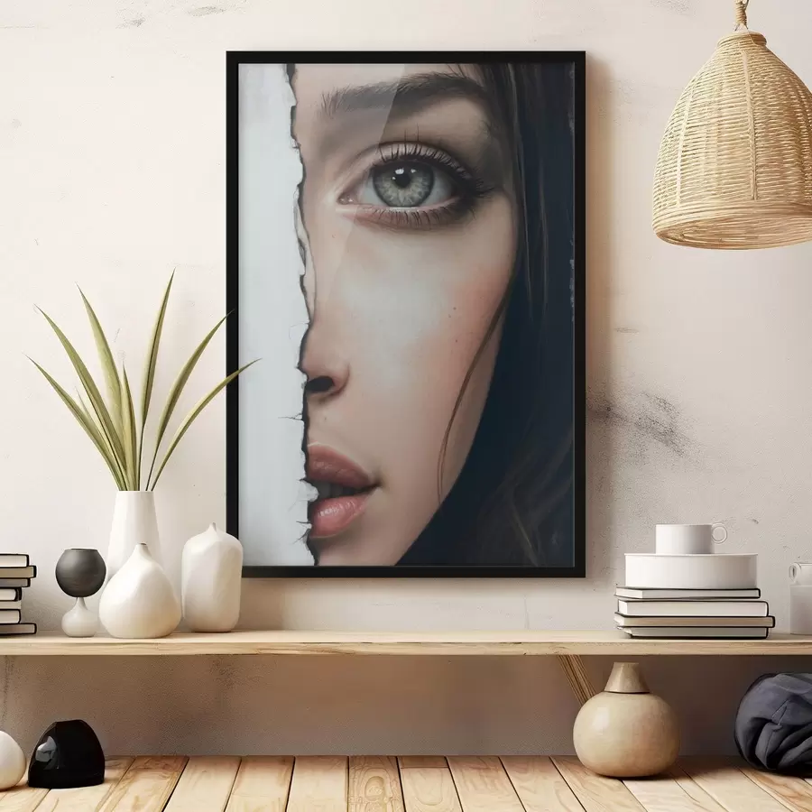 Fototapete Gesicht eines Mädchens hinter einer weißen Wand f44083