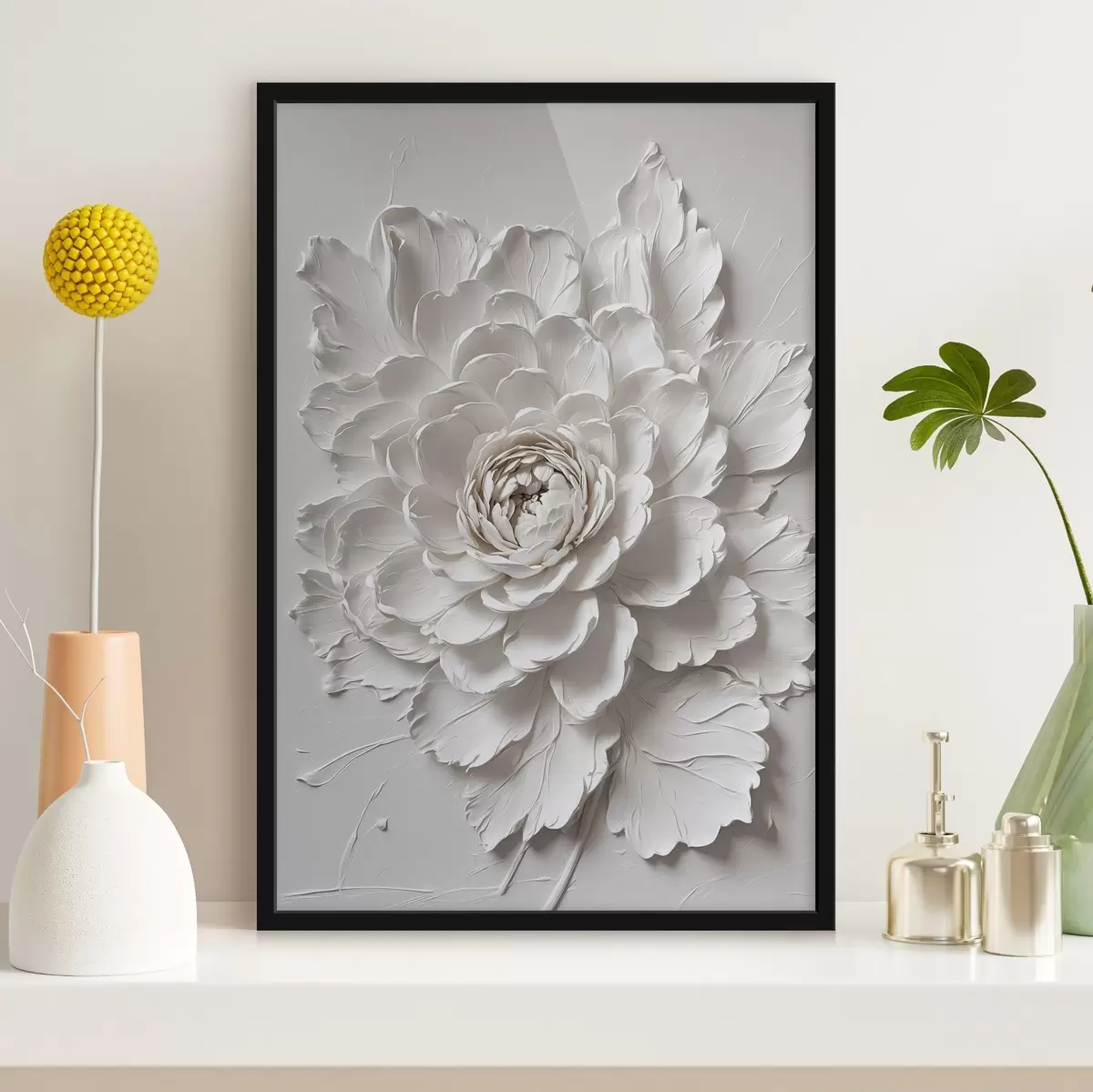 Poster Weiße Blume auf weißem Hintergrund f44089