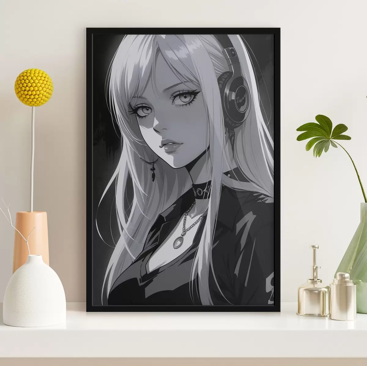 Poster Poster mit Mädchen mit Kopfhörern f44102