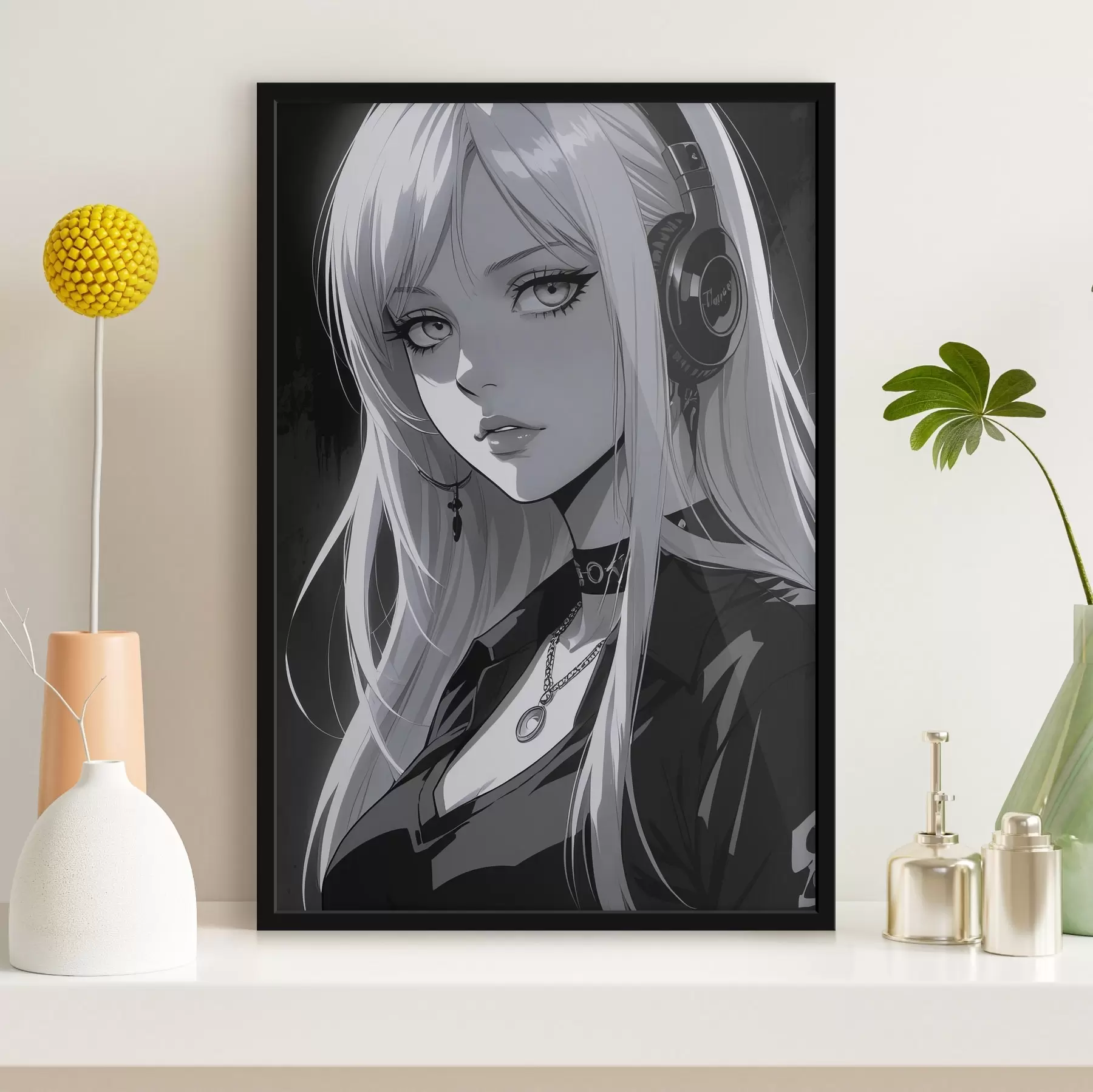 Fototapete Poster mit Mädchen mit Kopfhörern f44102