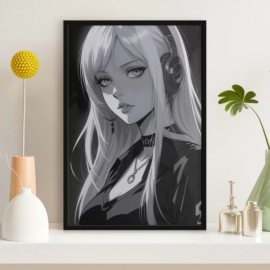 Fototapete Poster mit Mädchen mit Kopfhörern f44102