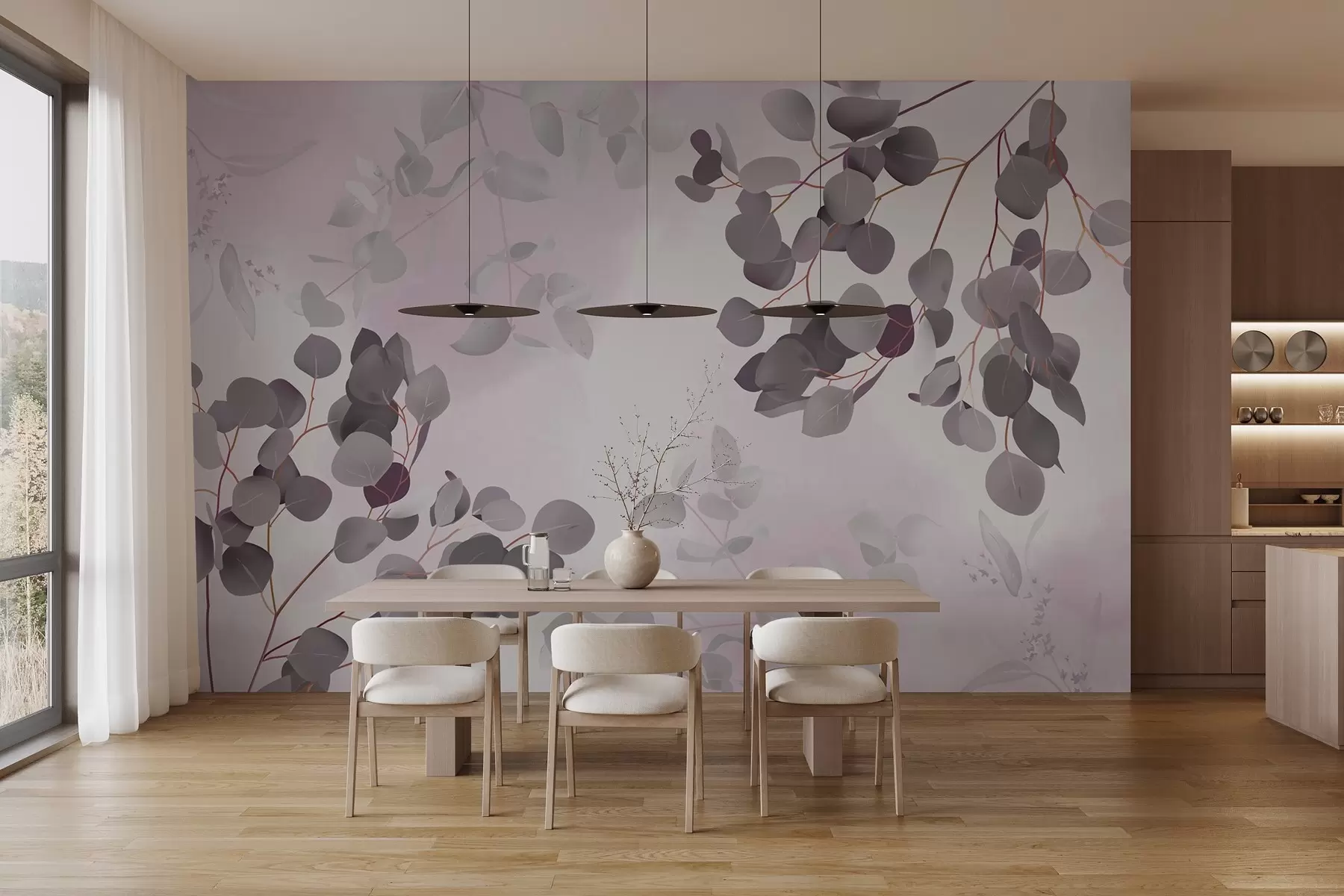 Fototapete Zweige mit Blättern in Rosatönen w03719v1