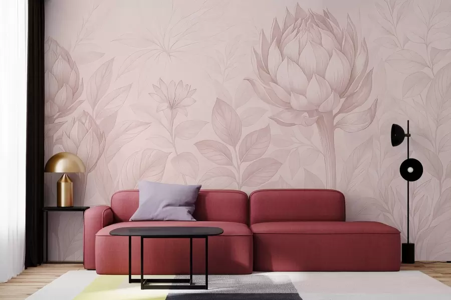 Fototapete Ein zarter Blumenstrauß aus verschiedenen Pflanzen w03825v2