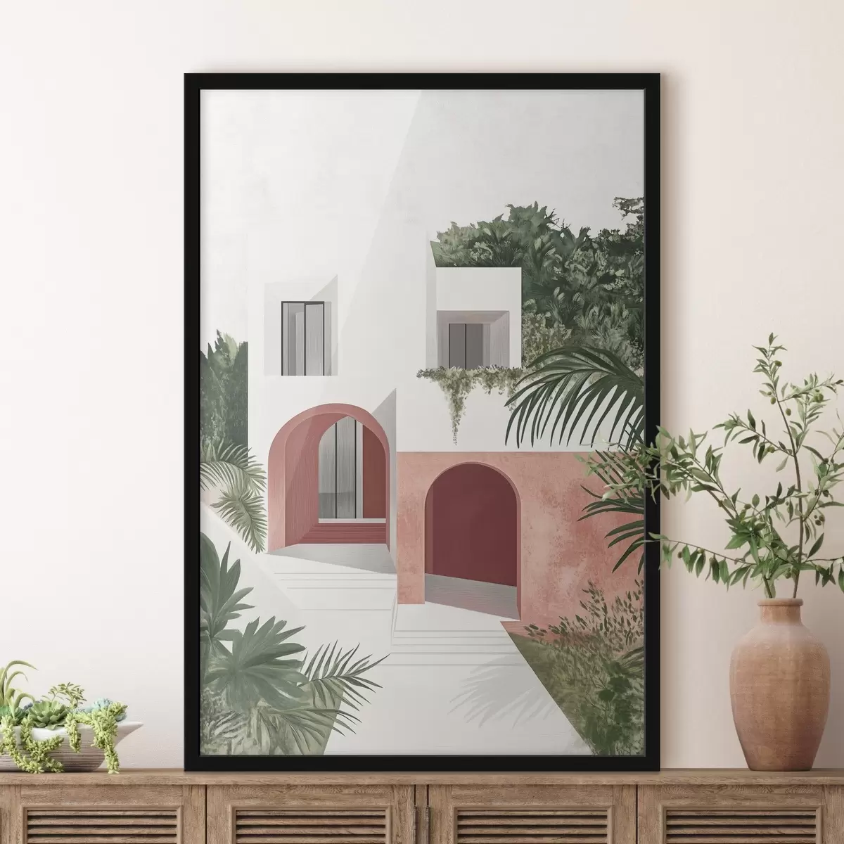 Poster Villa mit tropischem Garten, mediterran, Acryl-Stil f44151