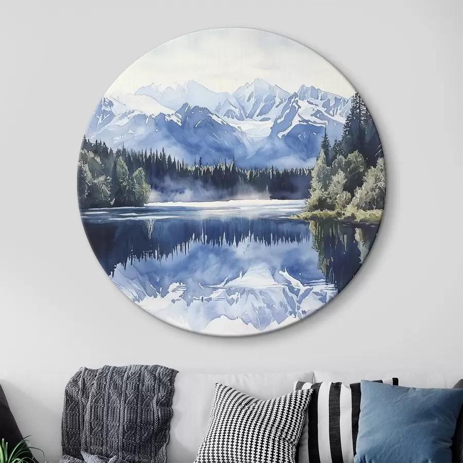 Wandbilder Schöne Berge in Neuseeland, Aquarell-Stil, See, Wald r44144