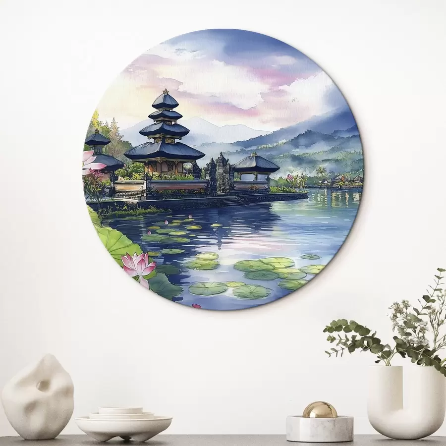 Wandbilder Indonesische Insel, Tempel, Buddhismus, tropische Natur, Aquarellstil r44148
