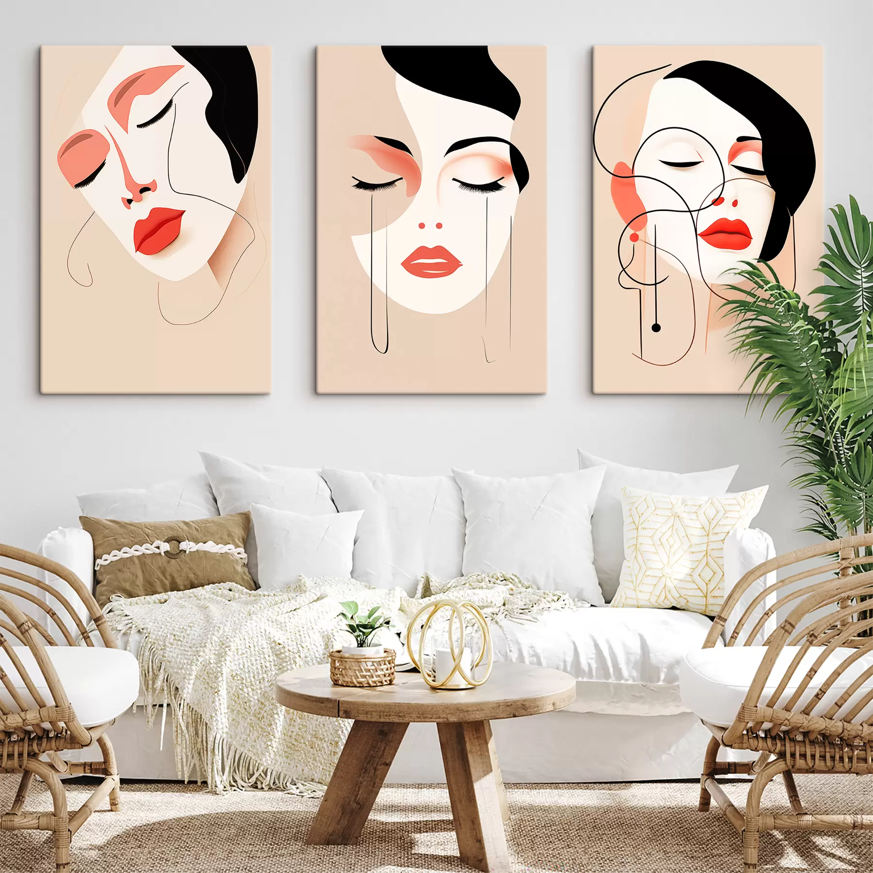 Wandbilder Harmonie, drei Gesichter, leuchtende Farben m00454