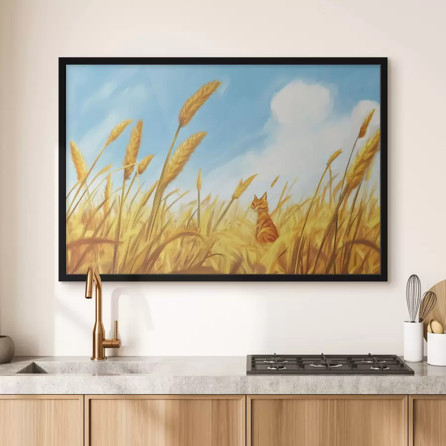 Fototapete Katze auf dem Feld mit Weizenähren f44211