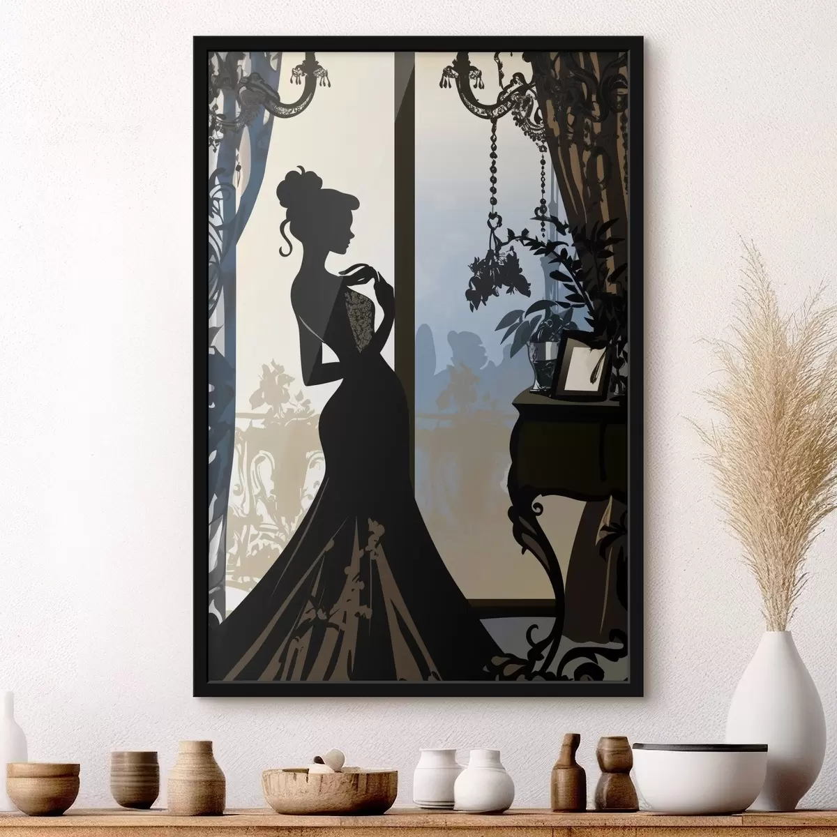 Poster Silhouette eines Mädchens in einem Kleid f44227