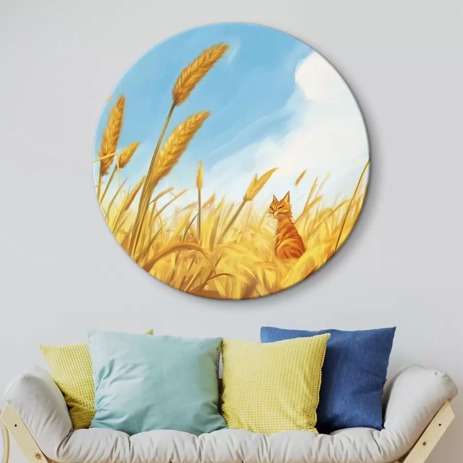 Wandbilder Katze auf dem Feld mit Weizenähren r44211