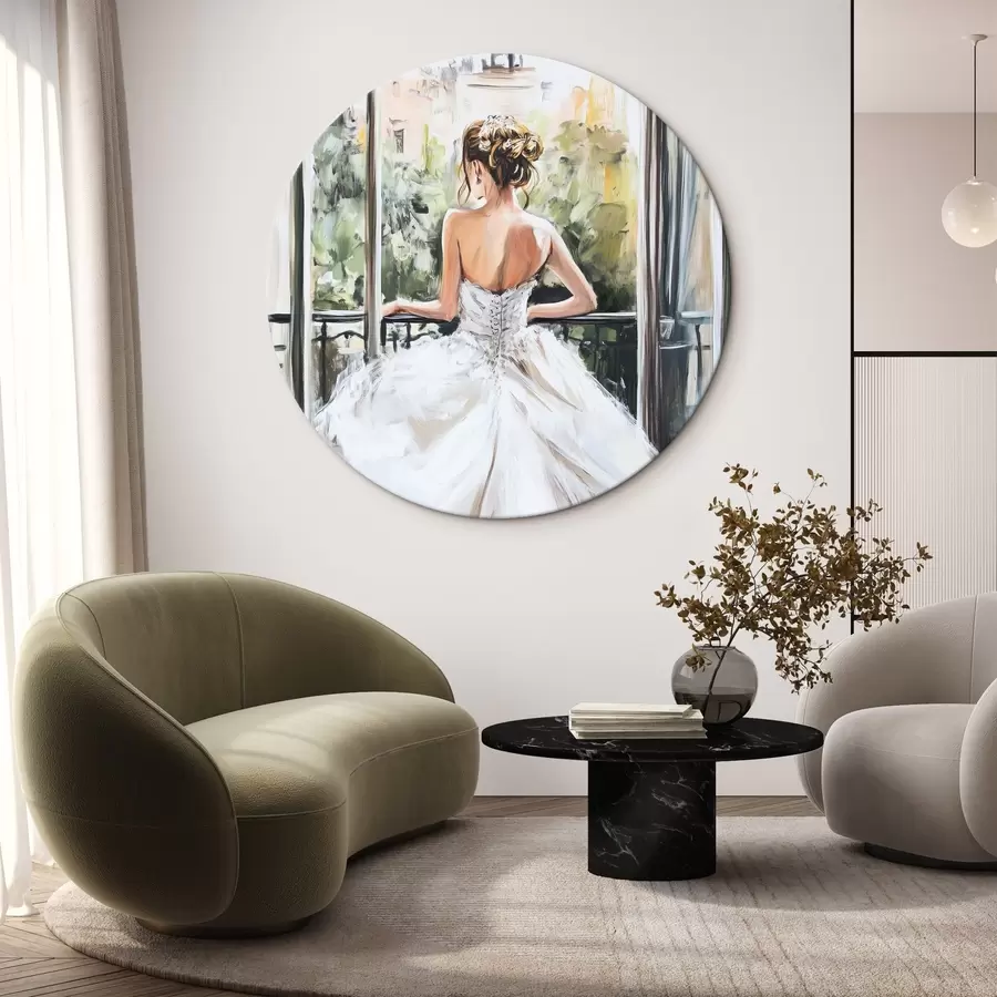 Wandbilder Mädchen in einem weißen Kleid auf dem Balkon r44226