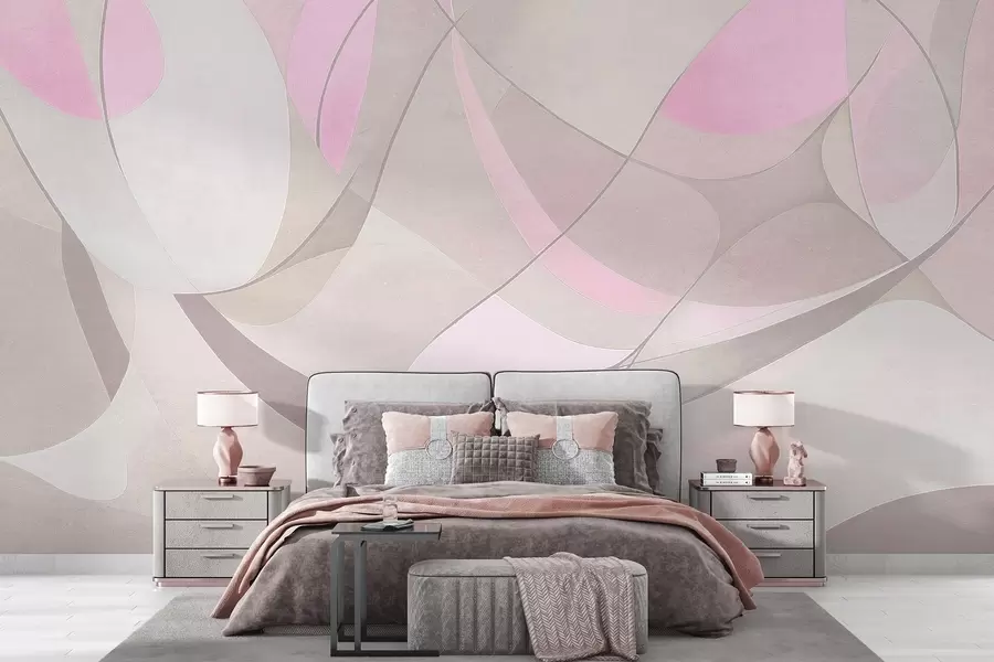 Fototapete Geometrische Abstraktion, gedämpfte rosa und beige Farben w03878v1