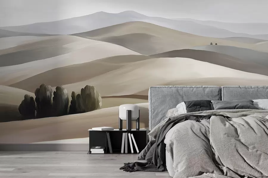 Fototapete Landschaften mit Bäumen, Toskana, beige und graue Farben, Öl-Stil w03880v1