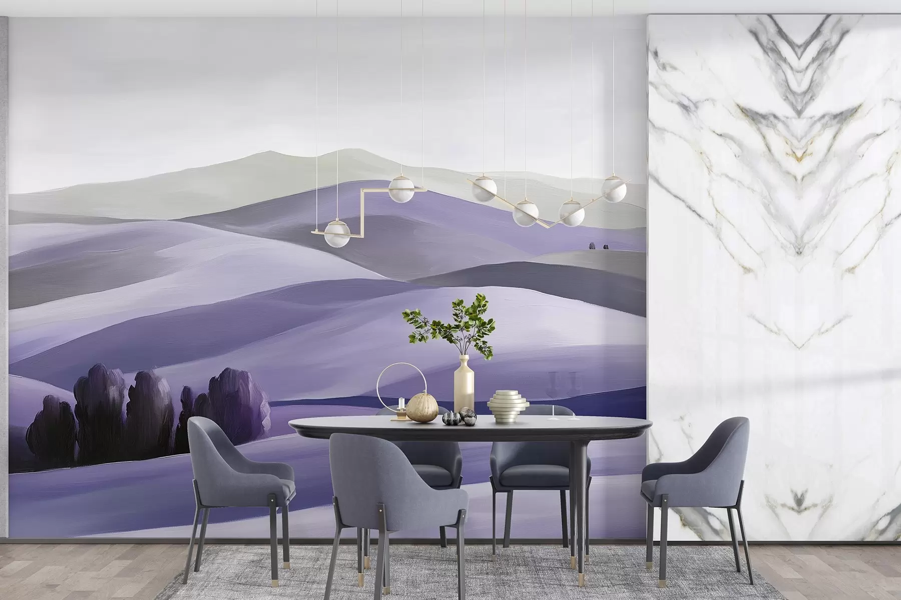 Fototapete Landschaften mit Bäumen, Toskana, lila Farben, Öl-Stil w03880v3