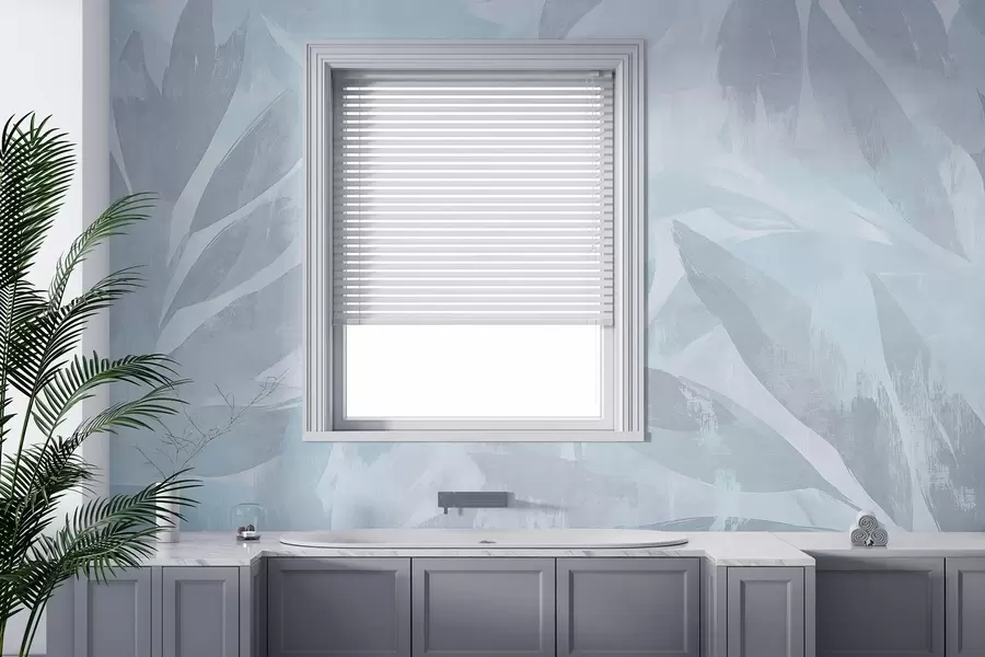 Fototapete Tropische Blätter, Blumen, Palmen, Pastell-Stil, blaue Farben w03881v2