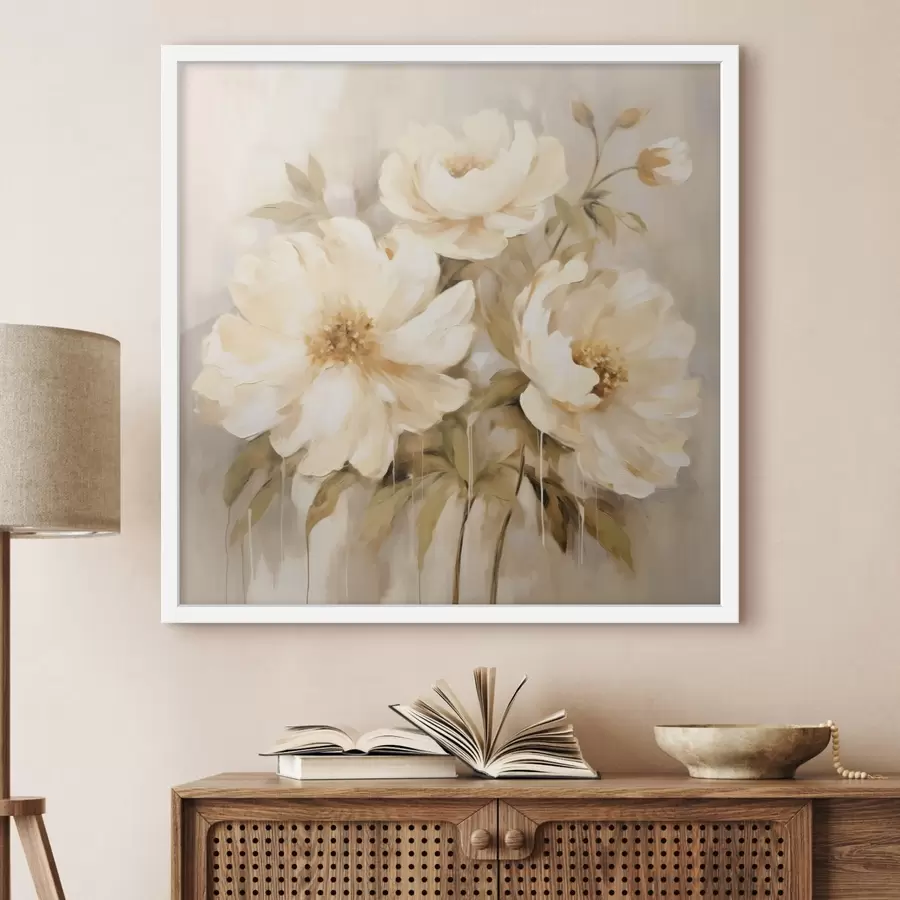 Fototapete Florale сomposition mit weißen Blütenblättern f44043