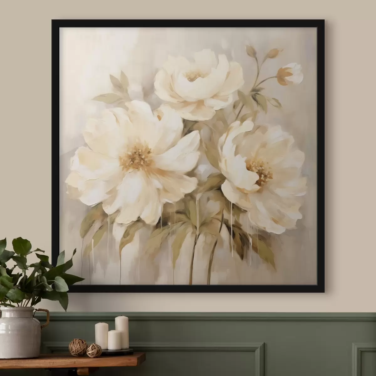 Poster Florale сomposition mit weißen Blütenblättern f44043