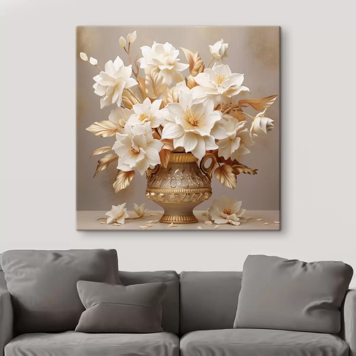 Wandbilder Zarter Blumenstrauß in einer klassischen Vase im Stil des Realismus s44237