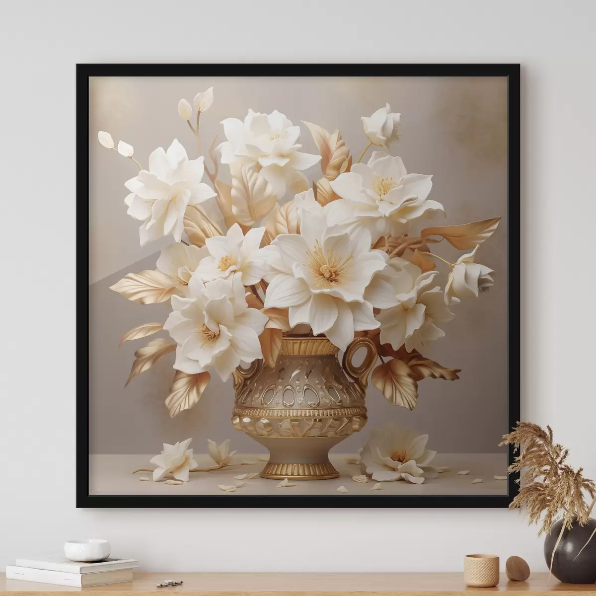 Poster Zarter Blumenstrauß in einer klassischen Vase im Stil des Realismus f44237