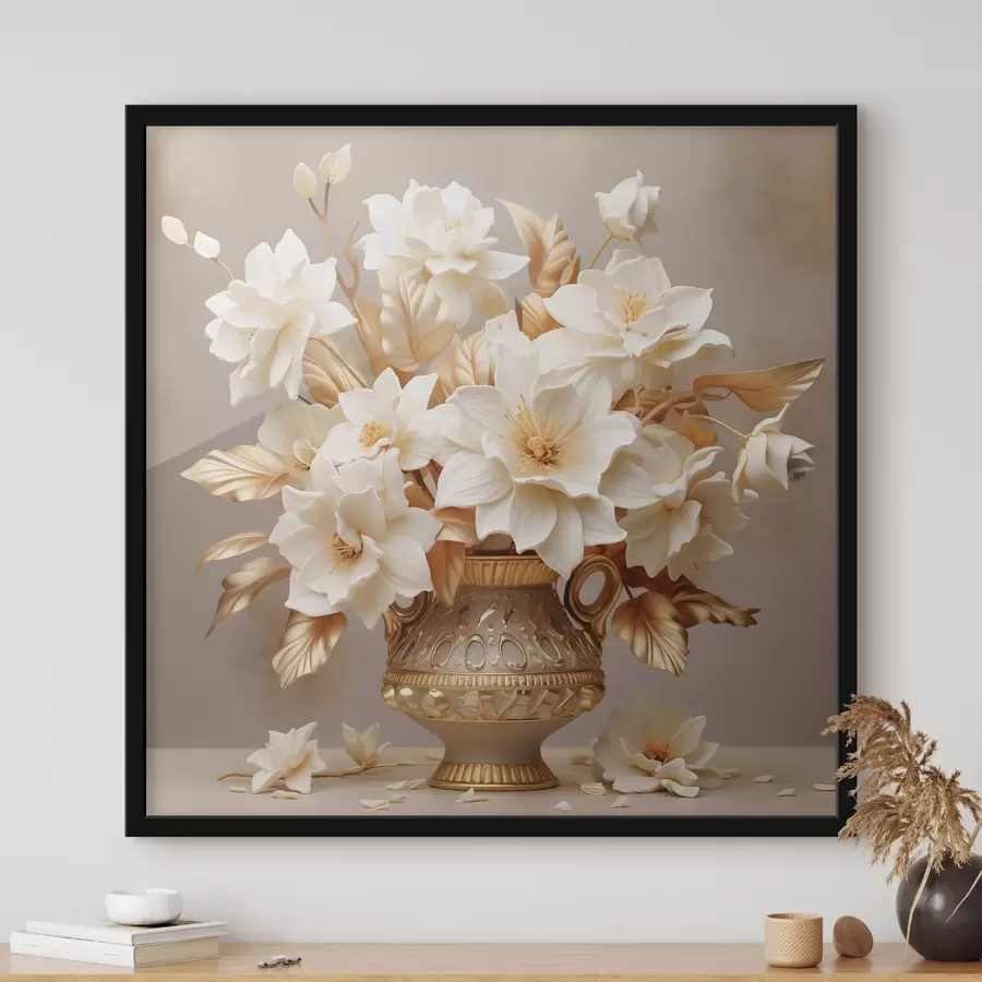 Fototapete Zarter Blumenstrauß in einer klassischen Vase im Stil des Realismus f44237