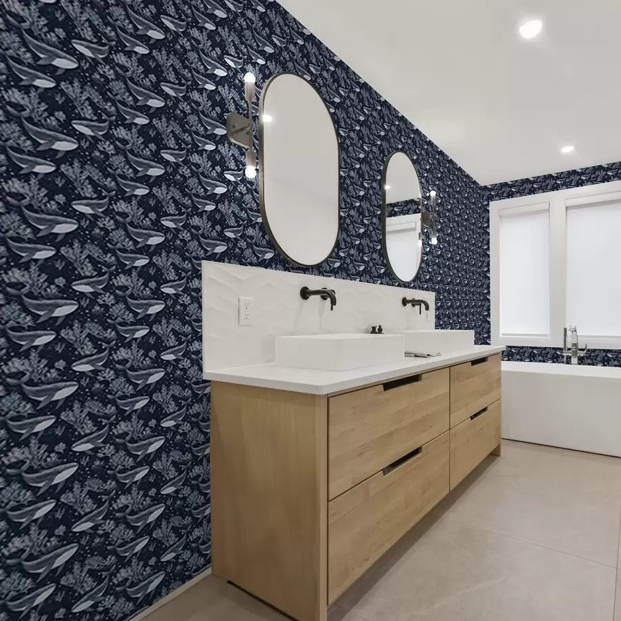 Fototapete Wale und Korallen auf einem dunkelblauen Hintergrund a00116v1