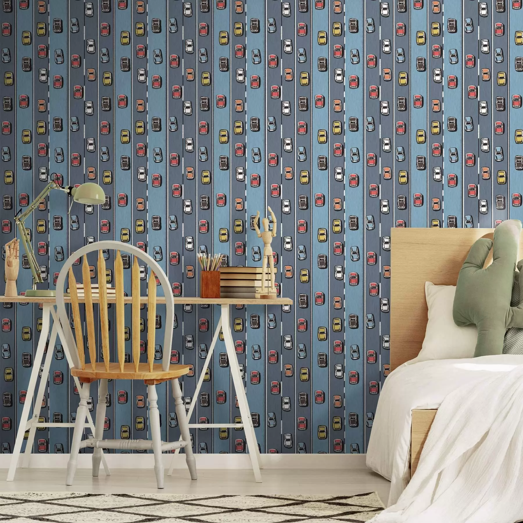 Fototapete Retro-Auto auf der Straße im Stil der 60er Jahre a00118v1