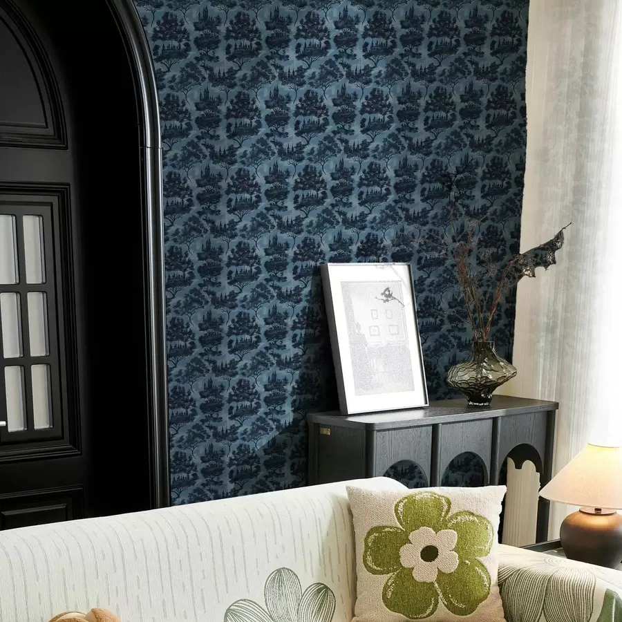 Fototapete Gotische Schlösser zwischen den Bäumen im nächtlichen Wald a00130v1