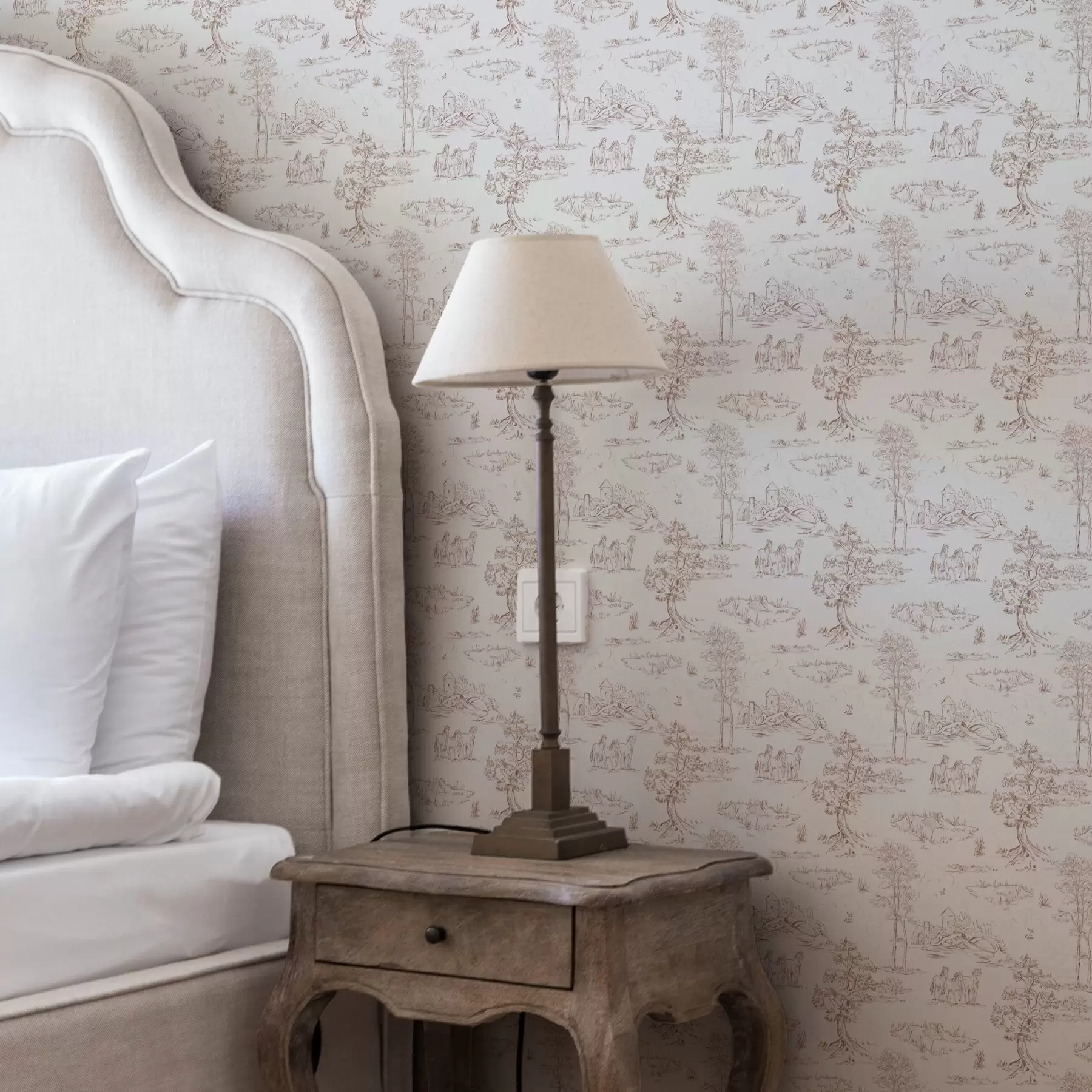 Fototapete Ländliche Landschaft mit Schloss und Pferden a00133