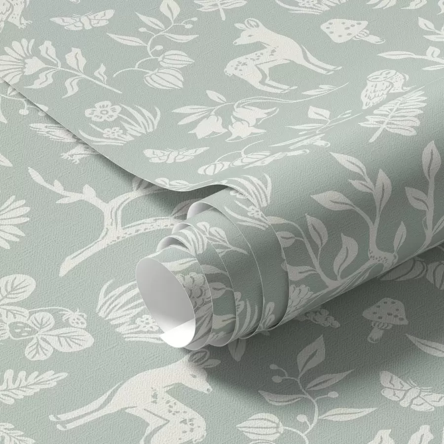 Fototapete Skandinavische Tiere und Pflanzen auf einem mintfarbenen Hintergrund a00149