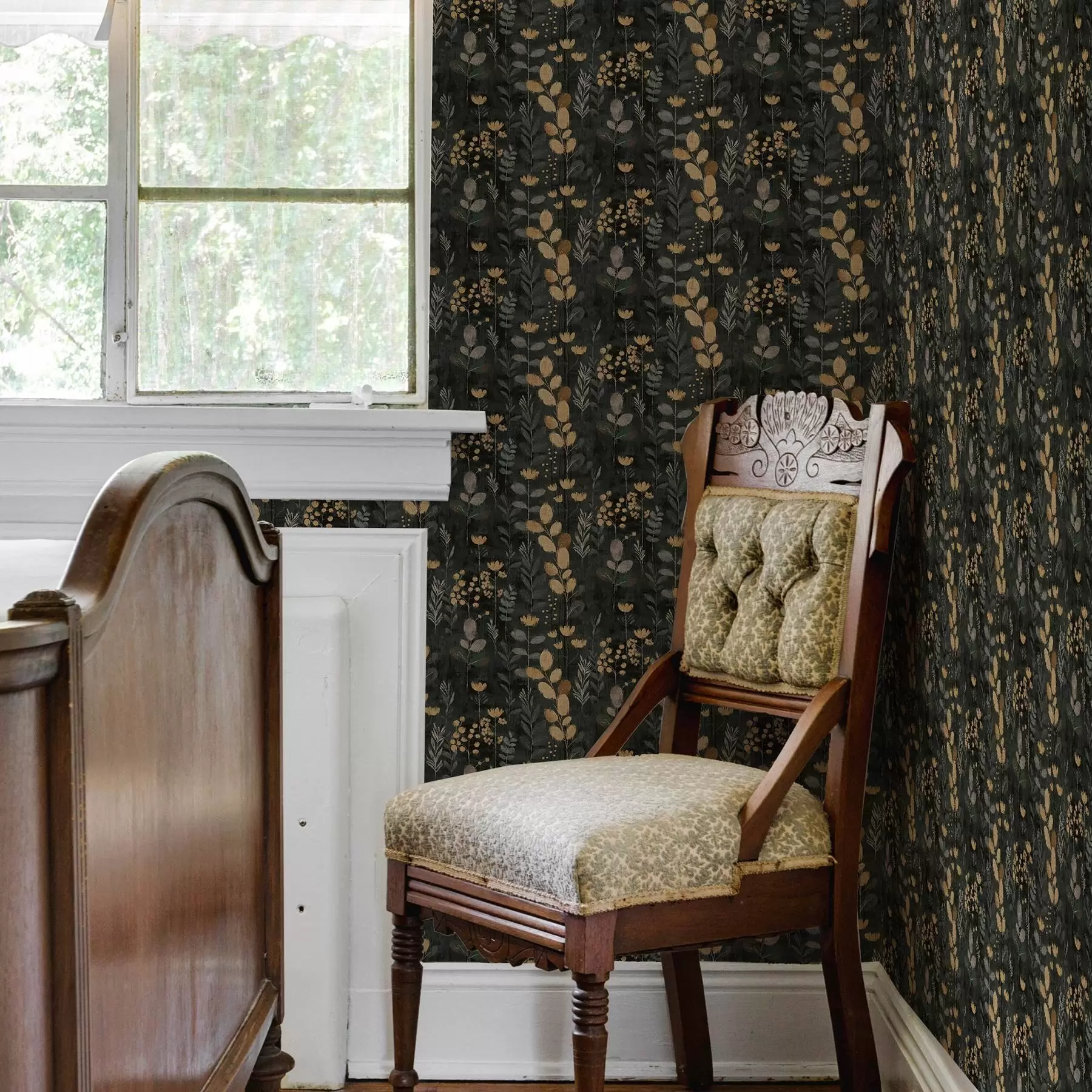 Fototapete Florales Muster in Grau- und Gelbtönen a00163