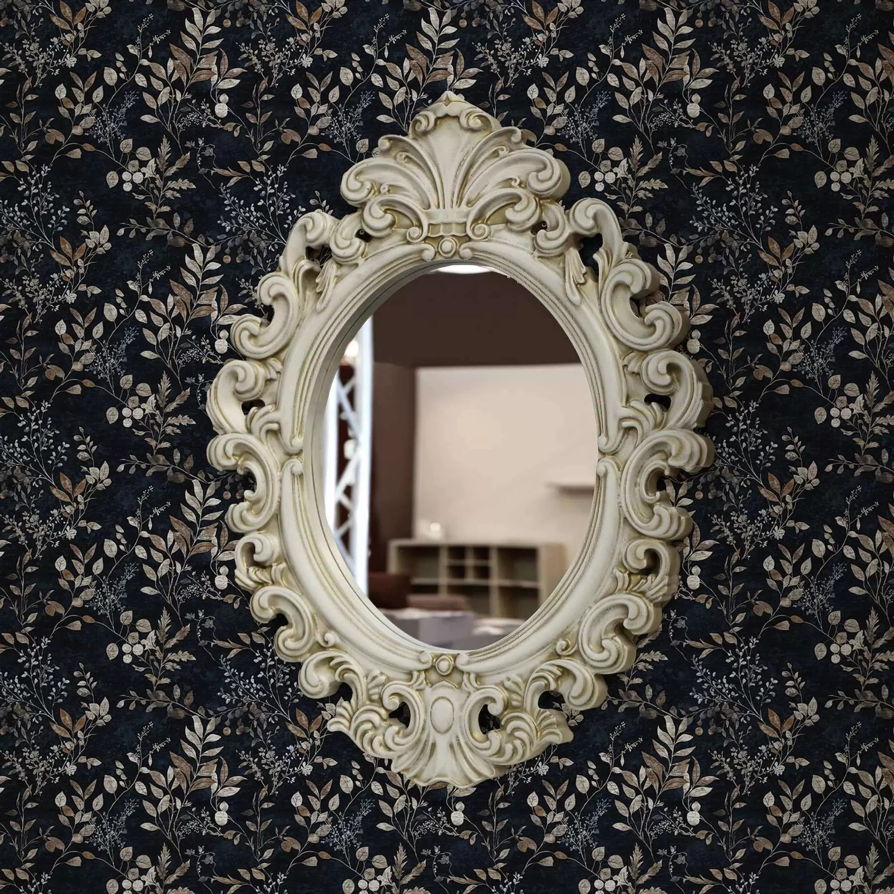 Fototapete Klassischer Blumendruck in hellen Farben auf dunklem Hintergrund a00166v2