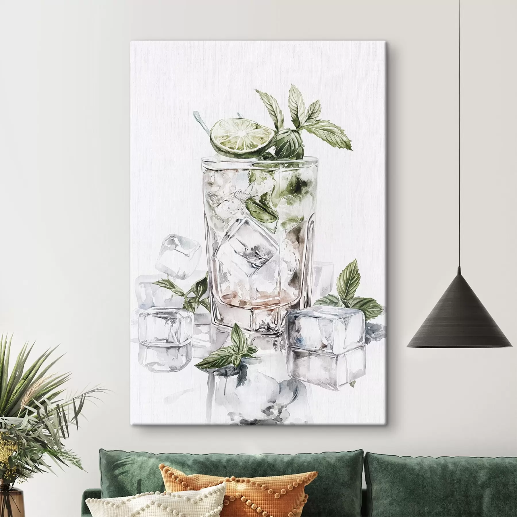 Fototapete Mojito-Cocktail, Getränke im Aquarellstil, Minze s44302