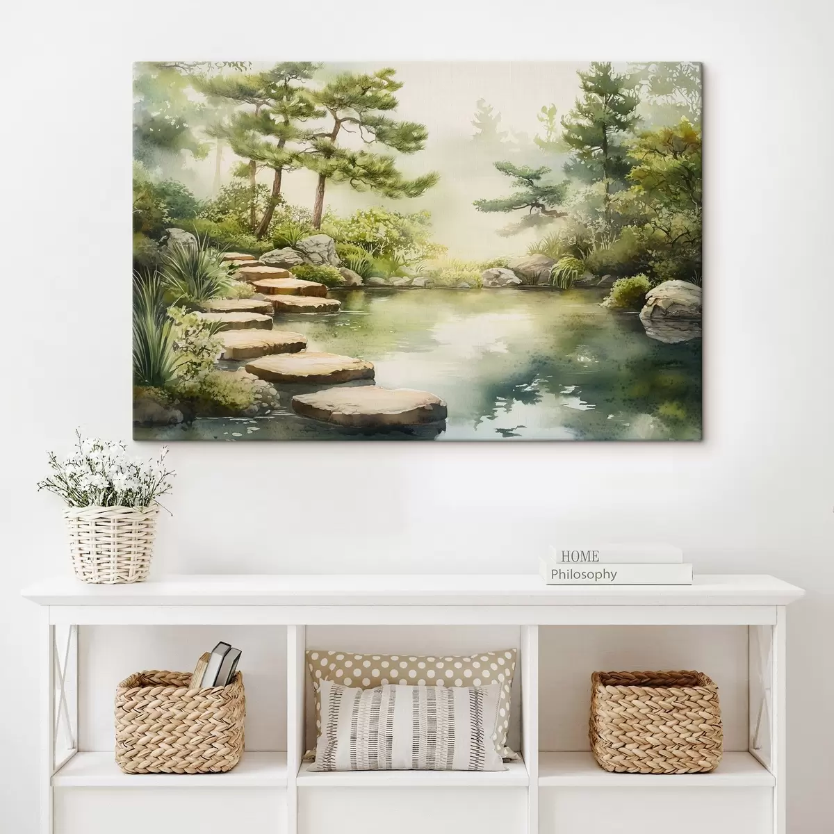 Wandbilder Orientalischer Garten mit See und Bäumen, Natur, Aquarellstil s44313