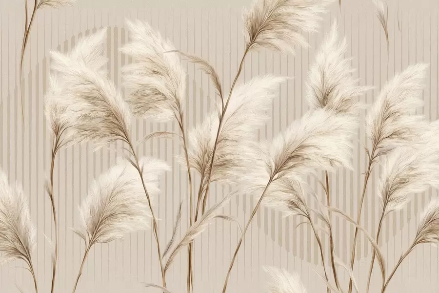 Fototapete Pampasgras vor einem Hintergrund aus Linien in Beigetönen w09104